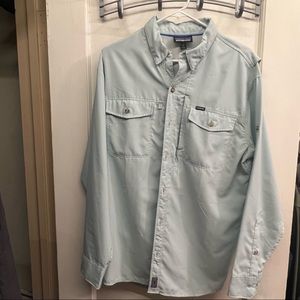 Mens Medium Teal Patagonia Vented Hiking Button Up Long Sleeve